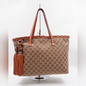 CD19 💖 Gucci Orange Bamboo Tassel Tote